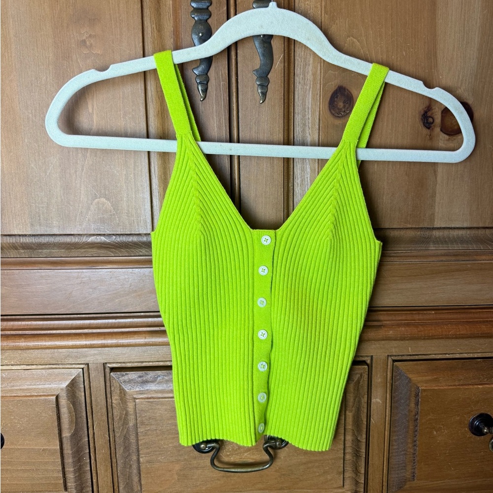 Aerie Ribbed Button-Front Tank Top - Neon Green